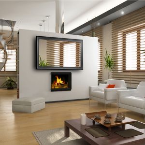 the modern interior design with fireplace (3D)