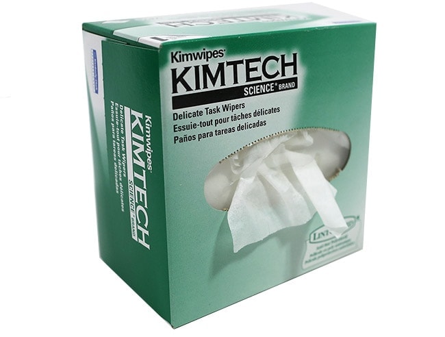 The KIMTECH Kimwipes come with 280 wipes per box. They are ideal for cleaning acrylic two way mirrors, acrylic first surface mirrors, and all of our glass products. The key is that it is a disposable wipe so you do not have to worry about dirt build up.